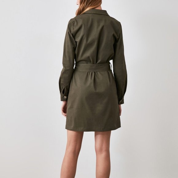 Green Khaki Belted Pocket Detailed Dress - Picture 5 of 5